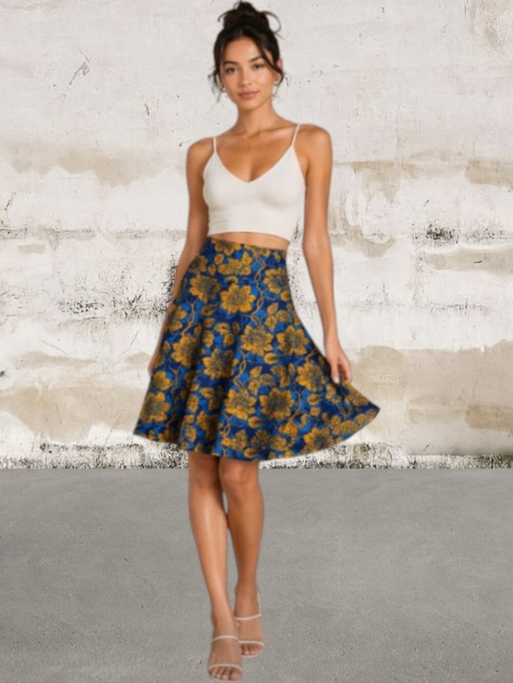 LuLaRoe NWT Blue and Gold Floral Azure Skirt Size XS